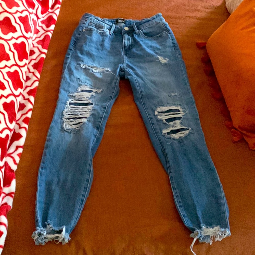 Simple Society super distressed skinny hi-rise jeans 7/28